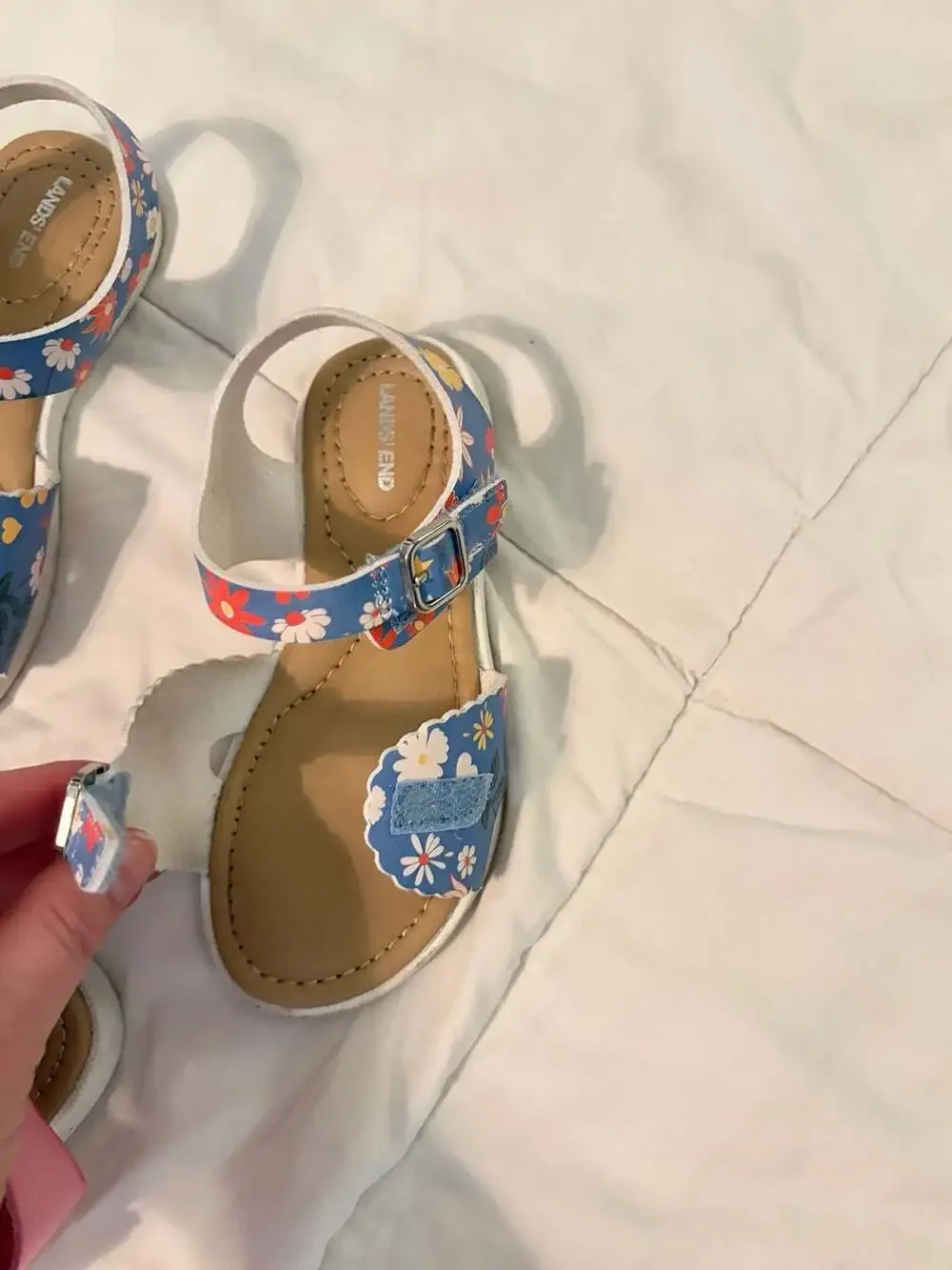 Lands’ End Toddler Girls Sandals Size 9 Lot of 2 Pink & Blue Floral Scalloped